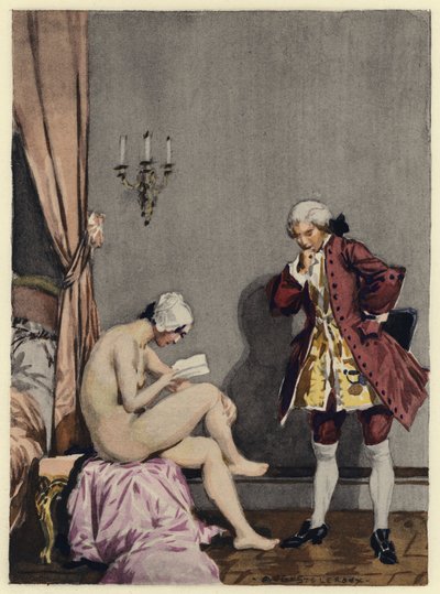 Ilustracja do pamiętników Casanovy (kolorowa litografia) autorstwa Jules Marie Auguste Leroux