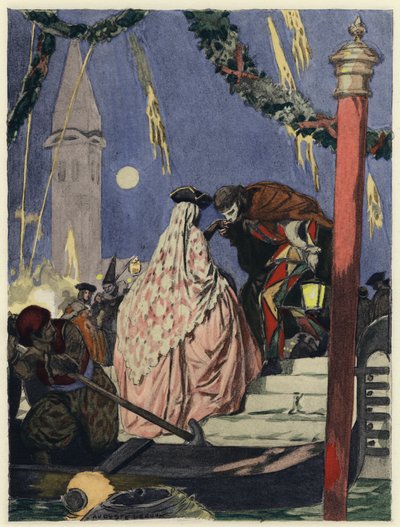 Ilustracja do pamiętników Casanovy (kolorowa litografia) autorstwa Jules Marie Auguste Leroux