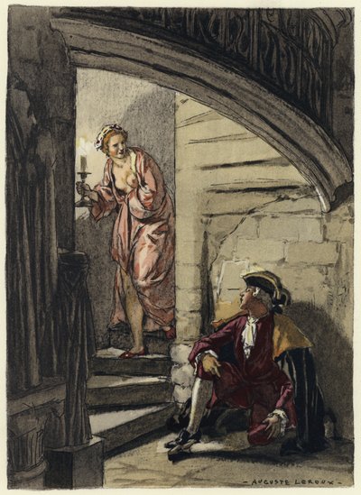 Ilustracja do pamiętników Casanovy (kolorowa litografia) autorstwa Jules Marie Auguste Leroux