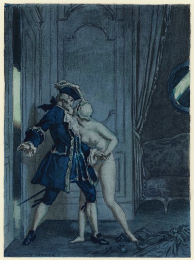 Ilustracja do pamiętników Casanovy (kolorowa litografia) autorstwa Jules Marie Auguste Leroux