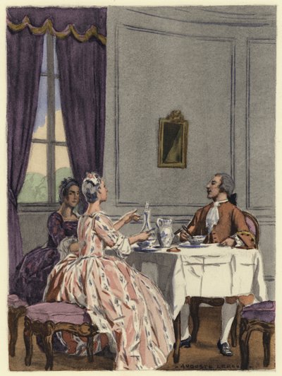 Ilustracja do pamiętników Casanovy (kolorowa litografia) autorstwa Jules Marie Auguste Leroux