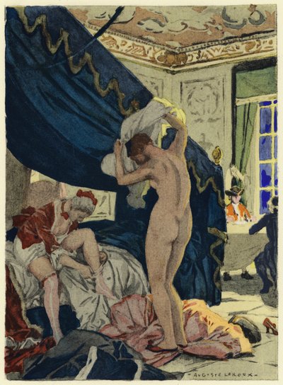 Ilustracja do pamiętników Casanovy (kolorowa litografia) autorstwa Jules Marie Auguste Leroux