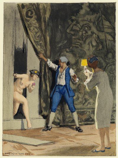 Ilustracja do pamiętników Casanovy (kolorowa litografia) autorstwa Jules Marie Auguste Leroux