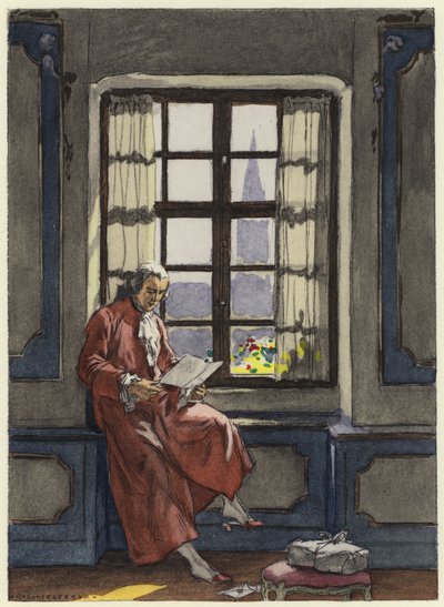 Ilustracja do pamiętników Casanovy (kolorowa litografia) autorstwa Jules Marie Auguste Leroux
