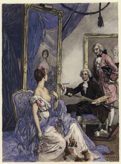 Ilustracja do pamiętników Casanovy (kolorowa litografia) autorstwa Jules Marie Auguste Leroux