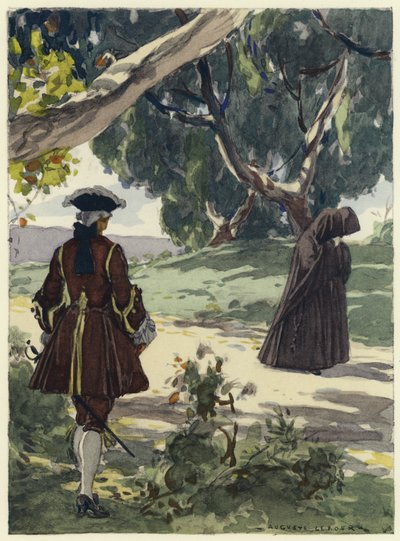 Ilustracja do pamiętników Casanovy (kolorowa litografia) autorstwa Jules Marie Auguste Leroux