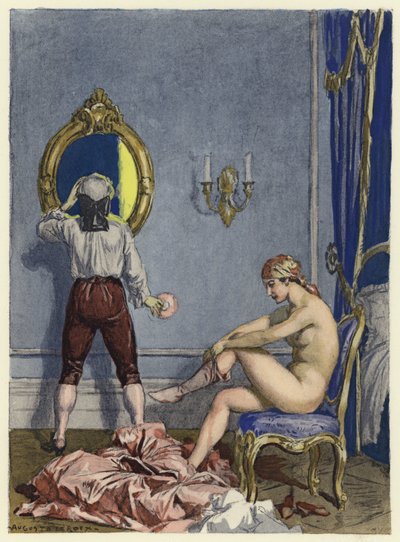 Ilustracja do pamiętników Casanovy (kolorowa litografia) autorstwa Jules Marie Auguste Leroux
