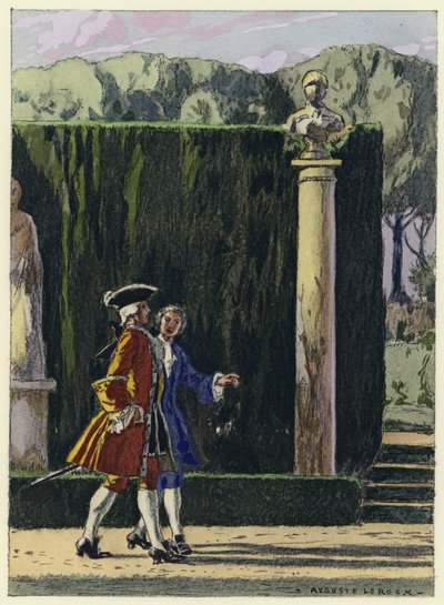Ilustracja do pamiętników Casanovy (kolorowa litografia) autorstwa Jules Marie Auguste Leroux