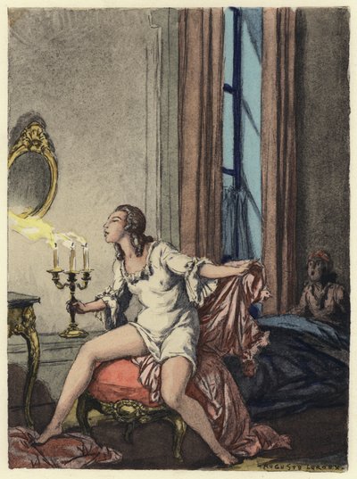 Ilustracja do pamiętników Casanovy (kolorowa litografia) autorstwa Jules Marie Auguste Leroux