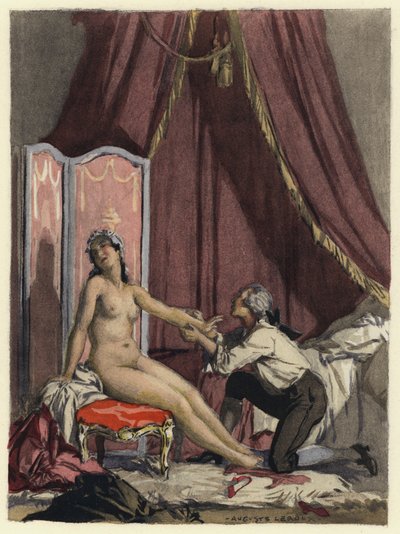 Ilustracja do pamiętników Casanovy (kolorowa litografia) autorstwa Jules Marie Auguste Leroux