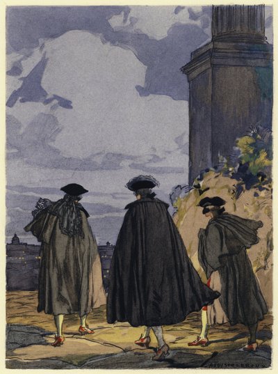 Ilustracja do pamiętników Casanovy (kolorowa litografia) autorstwa Jules Marie Auguste Leroux