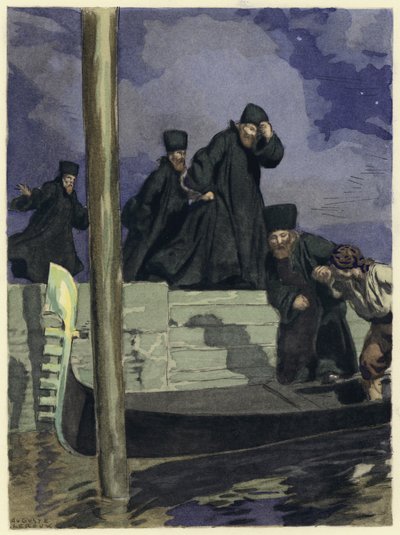 Ilustracja do pamiętników Casanovy (kolorowa litografia) autorstwa Jules Marie Auguste Leroux