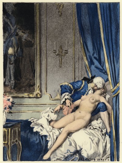 Ilustracja do pamiętników Casanovy (kolorowa litografia) autorstwa Jules Marie Auguste Leroux