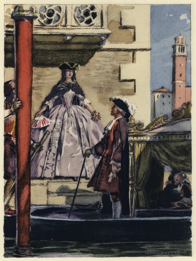Ilustracja do pamiętników Casanovy (kolorowa litografia) autorstwa Jules Marie Auguste Leroux