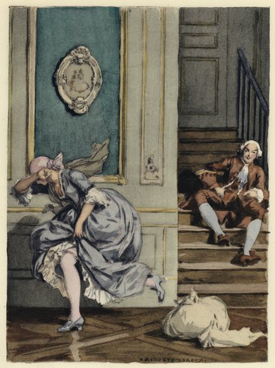 Ilustracja do pamiętników Casanovy (kolorowa litografia) autorstwa Jules Marie Auguste Leroux