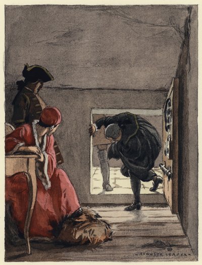 Ilustracja do pamiętników Casanovy (kolorowa litografia) autorstwa Jules Marie Auguste Leroux