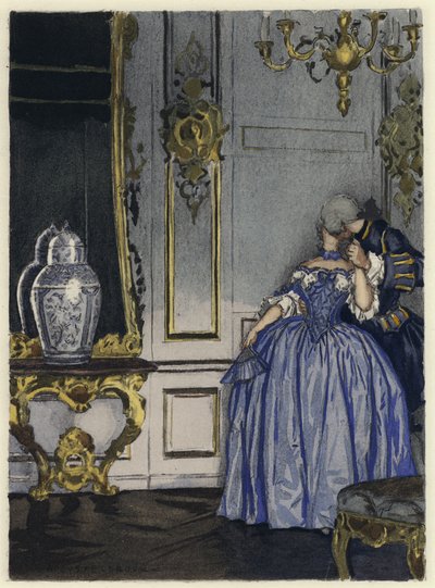 Ilustracja do pamiętników Casanovy (kolorowa litografia) autorstwa Jules Marie Auguste Leroux