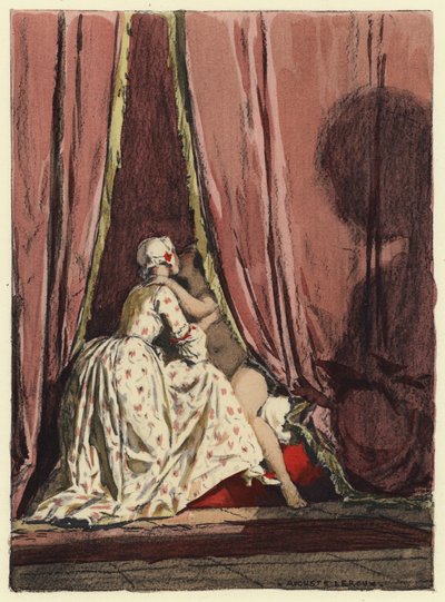 Ilustracja do pamiętników Casanovy (kolorowa litografia) autorstwa Jules Marie Auguste Leroux