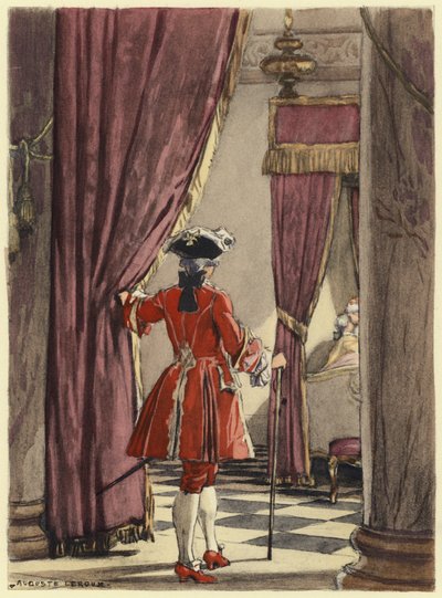 Ilustracja do pamiętników Casanovy (kolorowa litografia) autorstwa Jules Marie Auguste Leroux