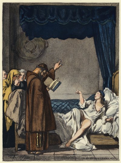 Ilustracja do pamiętników Casanovy (kolorowa litografia) autorstwa Jules Marie Auguste Leroux