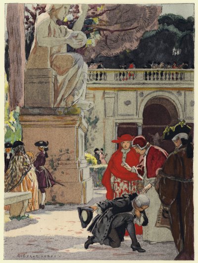 Ilustracja do pamiętników Casanovy (kolorowa litografia) autorstwa Jules Marie Auguste Leroux