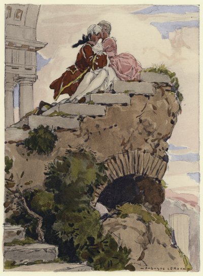 Ilustracja do pamiętników Casanovy (kolorowa litografia) autorstwa Jules Marie Auguste Leroux