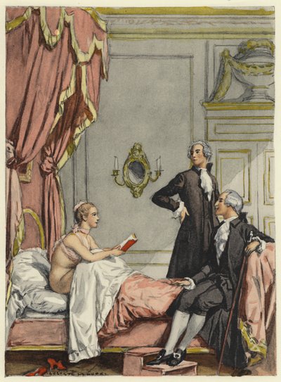 Ilustracja do pamiętników Casanovy (kolorowa litografia) autorstwa Jules Marie Auguste Leroux