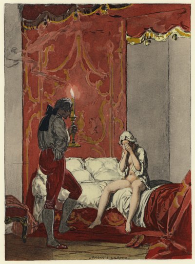 Ilustracja do pamiętników Casanovy (kolorowa litografia) autorstwa Jules Marie Auguste Leroux