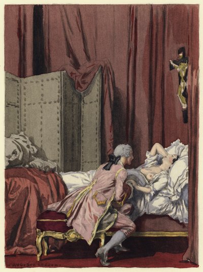 Ilustracja do pamiętników Casanovy (kolorowa litografia) autorstwa Jules Marie Auguste Leroux