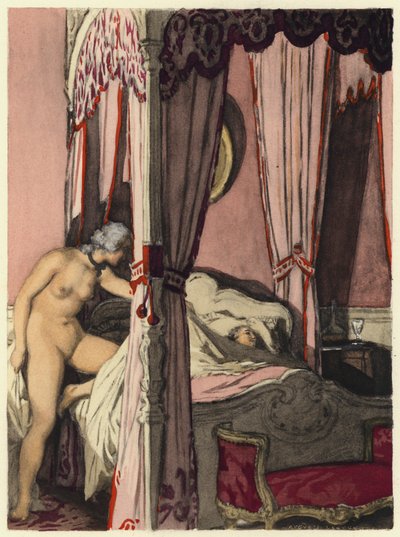 Ilustracja do pamiętników Casanovy (kolorowa litografia) autorstwa Jules Marie Auguste Leroux