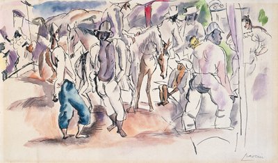Figurki i konie (wc na papierze) autorstwa Jules Pascin