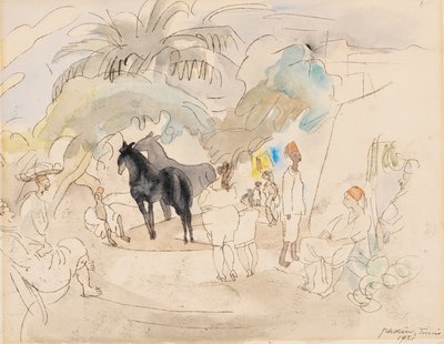 Postacie i dwa konie w krajobrazie autorstwa Jules Pascin