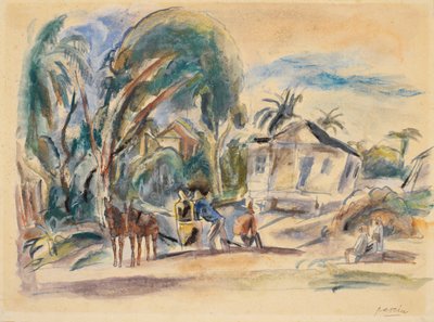Krajobraz, Dom i Drzewo (wc na papierze) autorstwa Jules Pascin