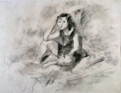Siedząca dziewczyna (akwarela i atrament, ok. 1910) autorstwa Jules Pascin