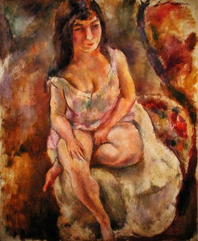 Siedząc pół-nago autorstwa Jules Pascin