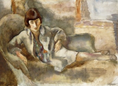 Kobieta na kanapie; La Dame au Canape, ok. 1927 r. autorstwa Jules Pascin