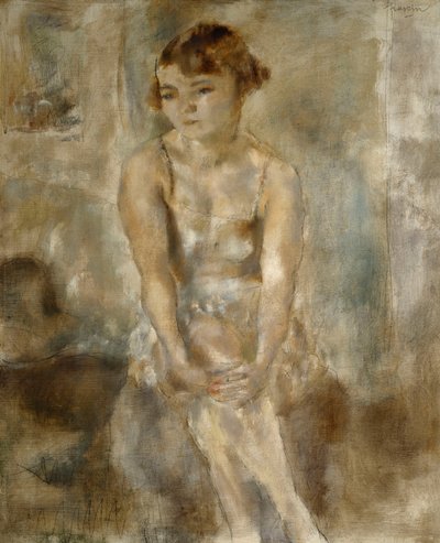 Młoda kobieta siedzi w koszuli; Młoda kobieta siedząca w koszulce, 1923 autorstwa Jules Pascin