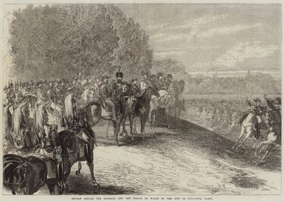 Recenzja przed cesarzem i księciem Walii w Bois de Boulogne w Paryżu autorstwa Jules Pelcoq