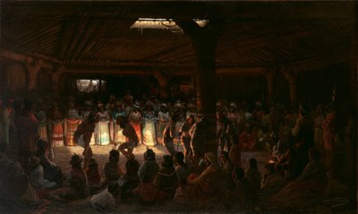 Taniec w podziemnym Roundhouse w Clear Lake w Kalifornii, 1878. autorstwa Jules Tavernier