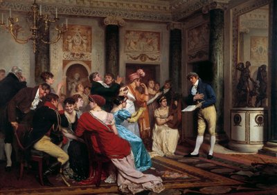 Romans jest modny Czytanie kawałka teatru w paryskim salonie. (Salon Litteraire) Obraz Julesa Wormsa (1832-1914) XIX-wieczny Paryż, Palais du Luxembourg autorstwa Jules Worms