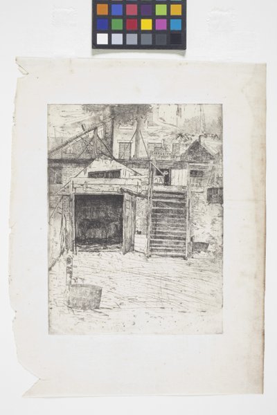 Stolarnia (akwaforta) autorstwa Julian Alden Weir