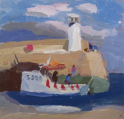Figurki na murze portowym, Kornwalia (olej na pokładzie) autorstwa Julian Bailey