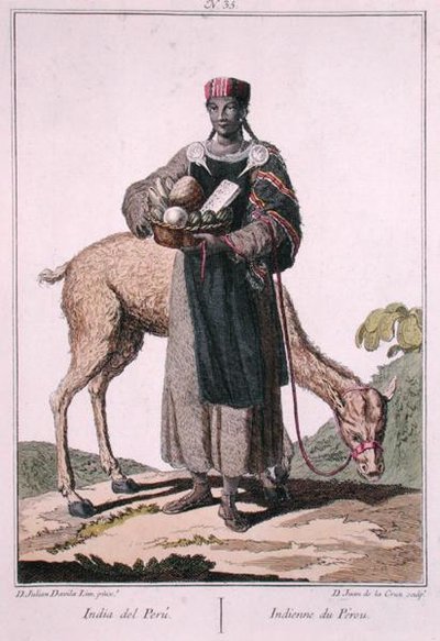 Indianin peruwiański, rytowany przez Juana de la Cruz (kolorowy grawerunek) autorstwa Julian Davila
