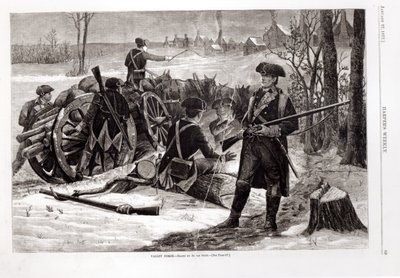 Scena zimowa w obozie armii kontynentalnej w Valley Forge, Pensylwania, 1780, z „Harper