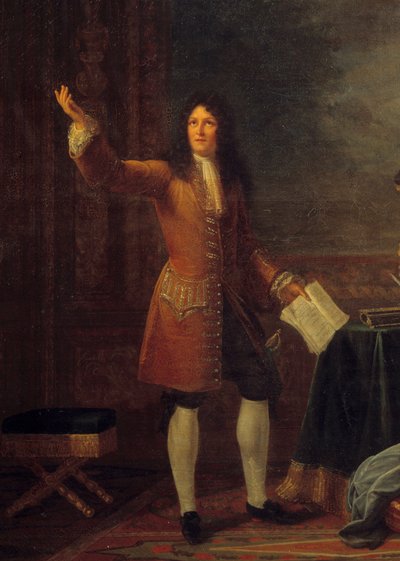 Jean Racine (1639-1699) czytający swoją sztukę przed królem Francji. Fragment obrazu „Jean Racine (1639-1699) czytający „Athalie” przed Ludwikiem XIV (1638-1715) i Francoise d