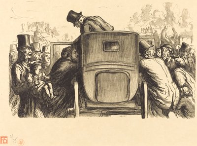 Wystawa Powszechna: Cudzoziemiec odnajduje wszystkie pożądane udogodnienia... autorstwa Julien Antoine Peulot after Honoré Daumier