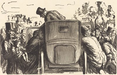 Wystawa Powszechna: Cudzoziemiec odnajduje wszystkie pożądane udogodnienia... autorstwa Julien Antoine Peulot after Honoré Daumier