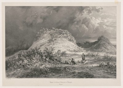 Ruiny zamku dArtns koło Huelgoat, Bretania, 1845-1846. autorstwa Julien Louis Jacottet