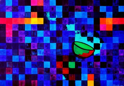 Miska w żywych geometrycznych wzorach autorstwa Julija Belickienė