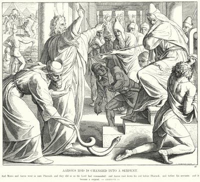 Różdżka Aarona przemieniona w węża (rycina) autorstwa Julius (after) Schnorr von Carolsfeld